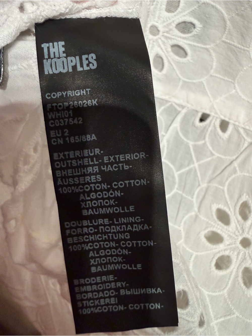 The Kooples White Eyelet Summer scalloped strap tank women’s size 6 nwt $170 - Picture 5 of 5